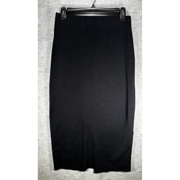 Zara Maxi Skirt Black Ribbed Knit Size Medium Elastic Waist Stretch Pull On Slit - Picture 1 of 6